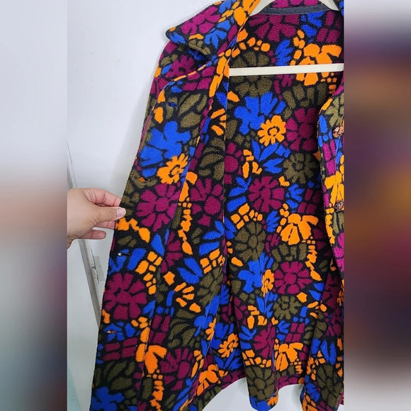Fleece Floral Button Up Jacket Orange Purple Size XL - Picture 6 of 10